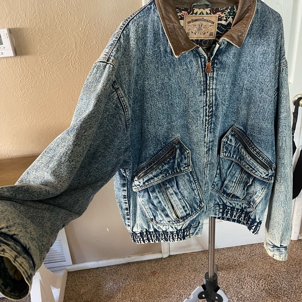 VINTAGE men’s 10E Bomber Squadron denim jacket quilted lined XL - Picture 2 of 10